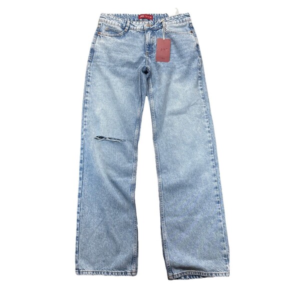 Zara Women's Z1975 Slim Flare Mid  Rise Split Hem Ripped Jeans Sz 4 New retro - Picture 1 of 14